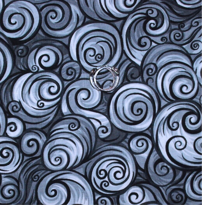 Cotton Fabric HY Black Gray White Scroll Swirl Dark Night Sky Sale