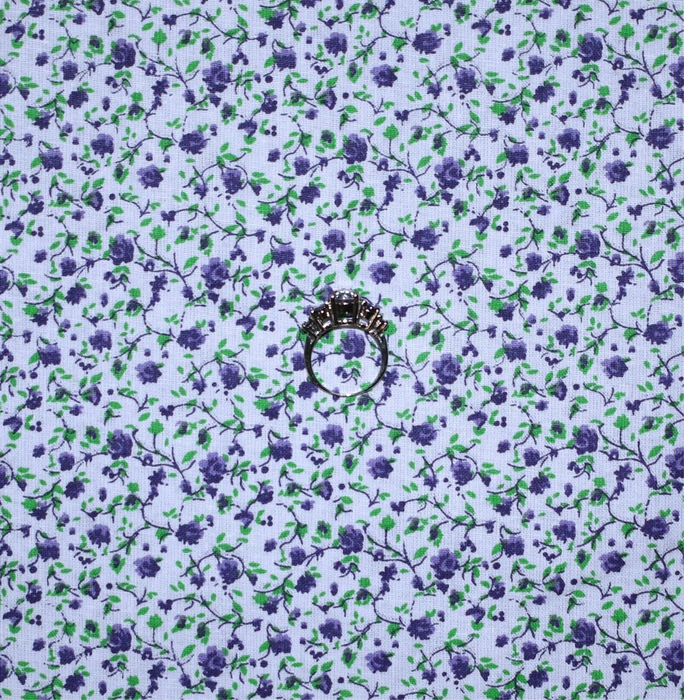 Cotton Fabric BTY White Purple Small Tiny Calico Flower VTG Shabby Chic