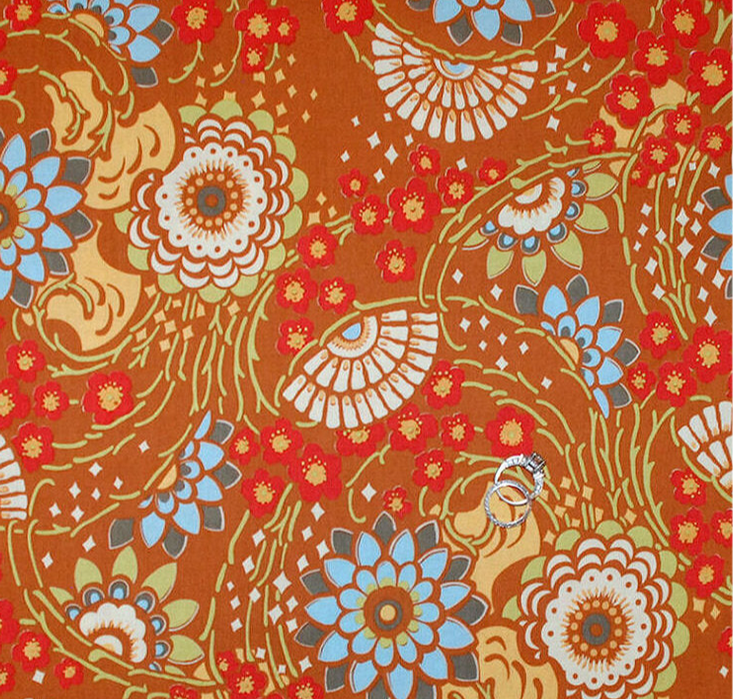 Cotton Fabric BTY Fan Brown Asian Flower Garden Amy Butler