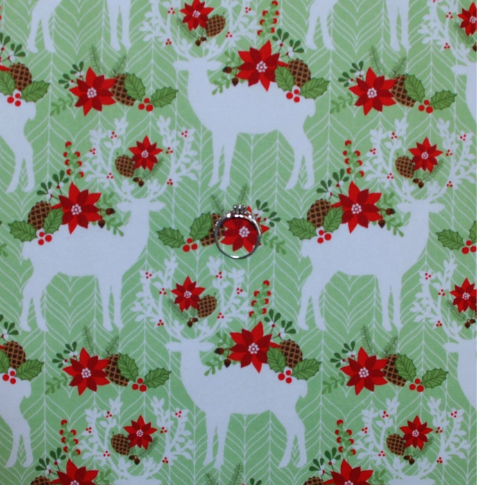 Cotton Fabric BTY Green White Red Deer Rustic Cabin Winter Holiday