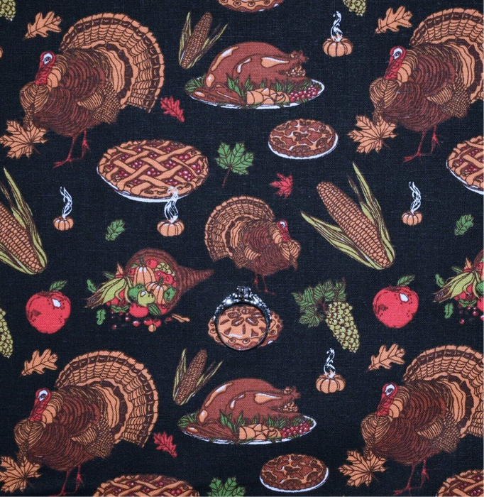 Cotton Fabric BTY Black Brown Turkey Bird Kitchen Holiday Cook Chef
