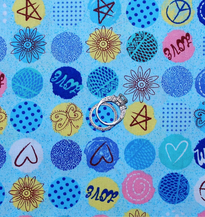Cotton Fabric BTY Blue Circle Shape Flower Spring Summer Star Kid