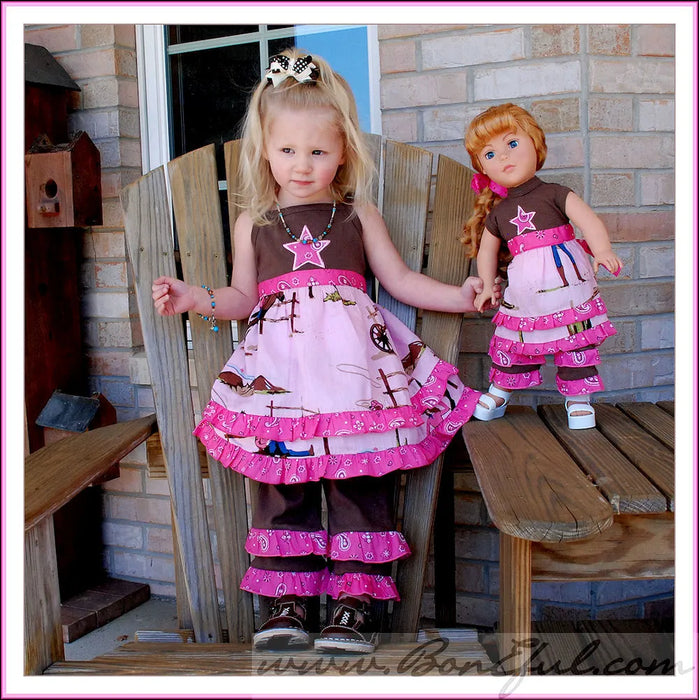 Boutique Girls Size 6 Cowgirl Twirl Dress Tank Top & Ruffled Capri/Pants
