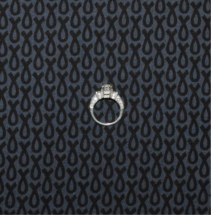 Cotton Fabric HY Gray Black Tiny Ribbon Awareness Brain Cancer