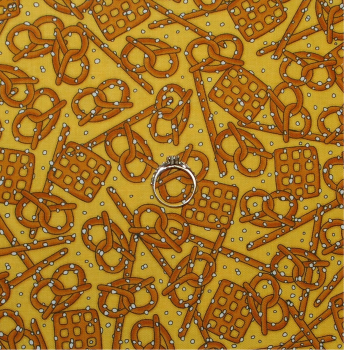 Cotton Fabric Piece 1.5 YDS Yellow Gold Food Snack Pretzel Party