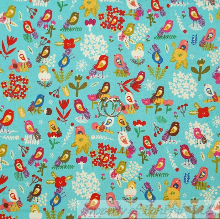 Cotton Fabric BTY Blue Bird Flower Scenic Spring Summer Calico