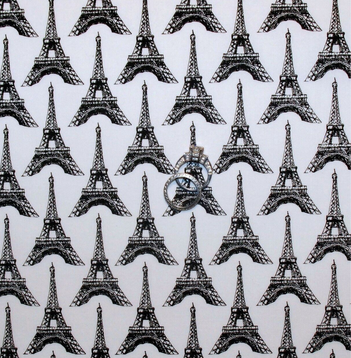 Cotton Fabric BTY Eiffel Tower Paris France B&W Black White