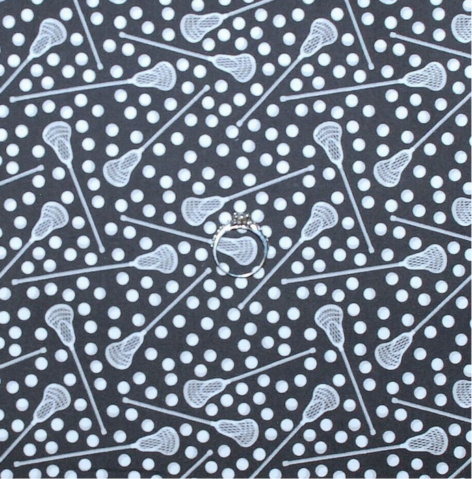 Cotton Fabric BTY Gray Black White B&W La Crosse Sport School Ball