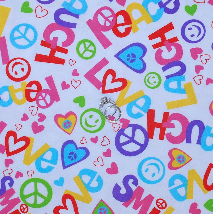 Flannel Fabric BTY White Rainbow Laugh Peace Sign Smile Word Emoji
