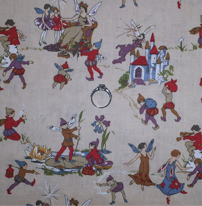 Cotton Fabric BTY Tan Brown Castle Fairy Gnome Dance Scene Toile