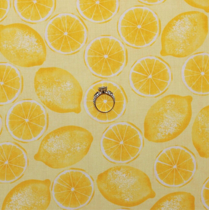 Cotton Fabric BTY Yellow Bright Food Drink Lemon Slice Citrus Fruit
