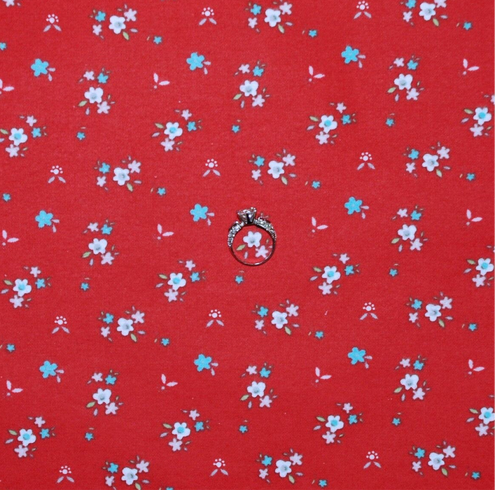 Flannel Fabric BTY Red Blue White Tiny Small Little Flowers