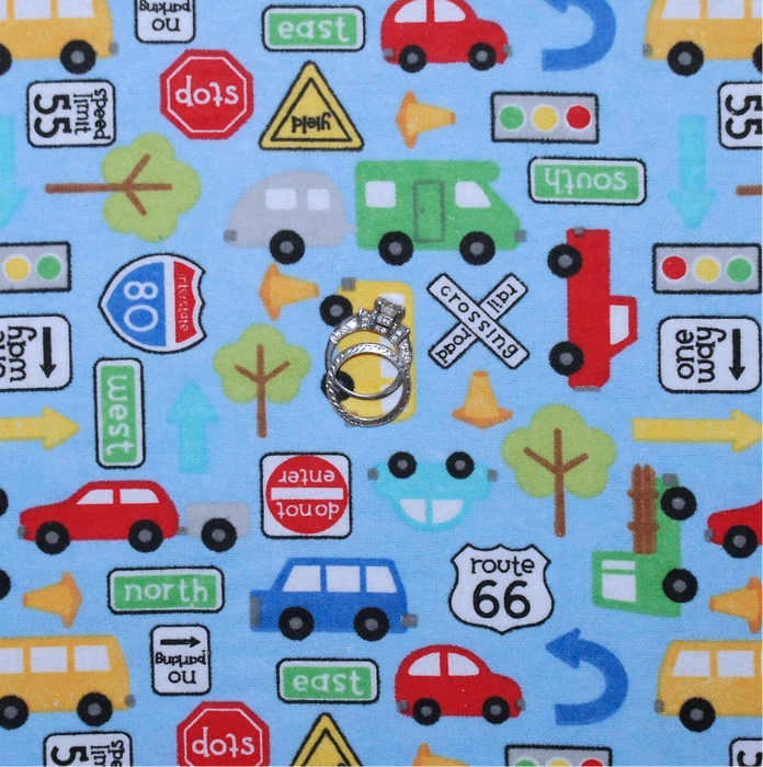 Flannel Fabric BTY Blue Baby Bus Car Route 66 Road Sign
