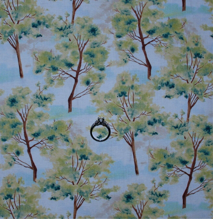 Cotton Fabric BTY Blue Sky Cloud Green Spring Summer Tree