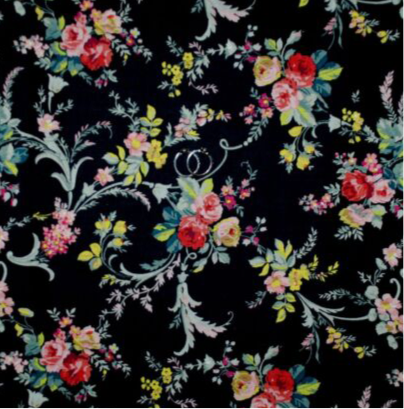 Cotton Fabric BTY Black Toile Red Pink Rose Floral Spray Bouquet