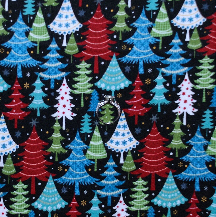 Flannel Fabric BTY Black Blue Red Green White Christmas Tree Forest