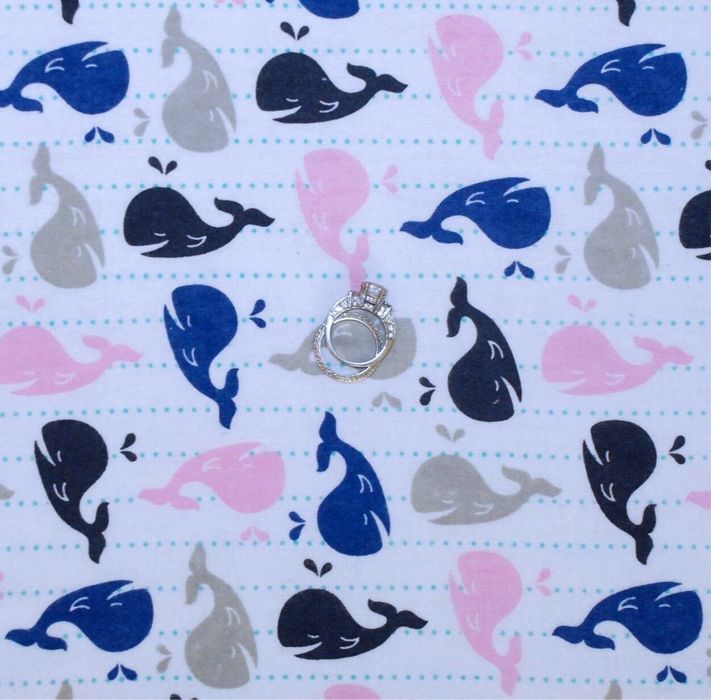 Flannel Fabric BTY White Baby Whale Ocean Sea Beach Stripe
