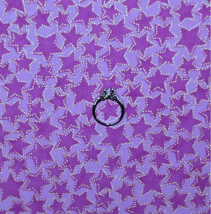 Cotton Fabric BTY Purple Star Gold Metallic Tone Tonal USA Baby Girl