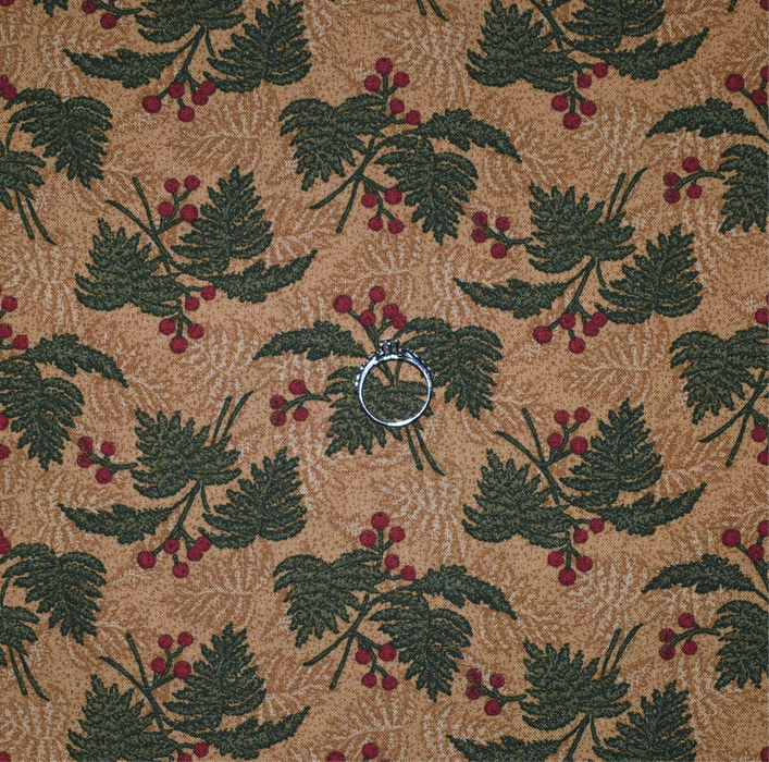 Cotton Fabric BTY Brown Tan Tea Dye Red Berry Christmas Garland Fern Floral