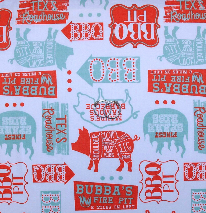 Cotton Fabric BTY White Farm PIG Meat BBQ Country Kitchen Grill Cook Chef