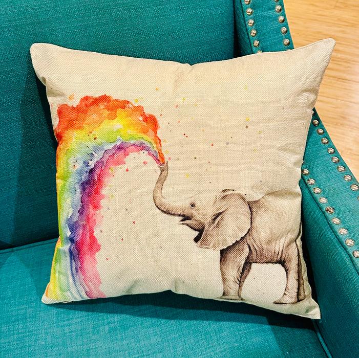 Pillow Cover 18” Rainbow Elephant Animal