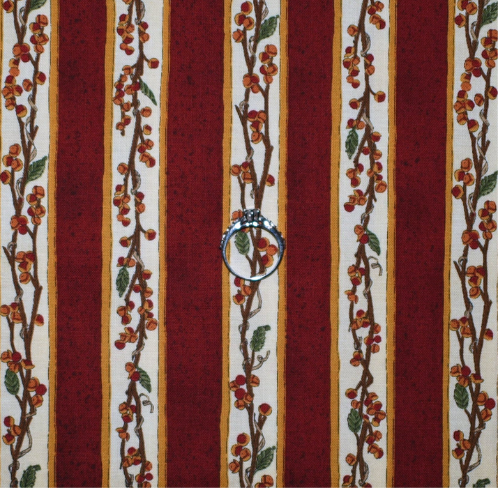 Cotton Fabric BTY Cream Red Berry Christmas Garland Flower Stripe