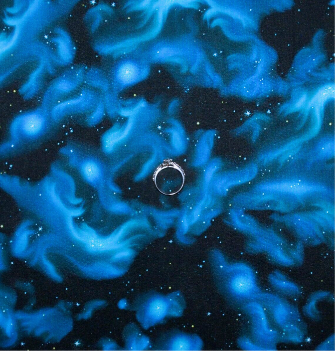 Cotton Fabric HY Blue Sky Black Dark Night Star Space Zodiac