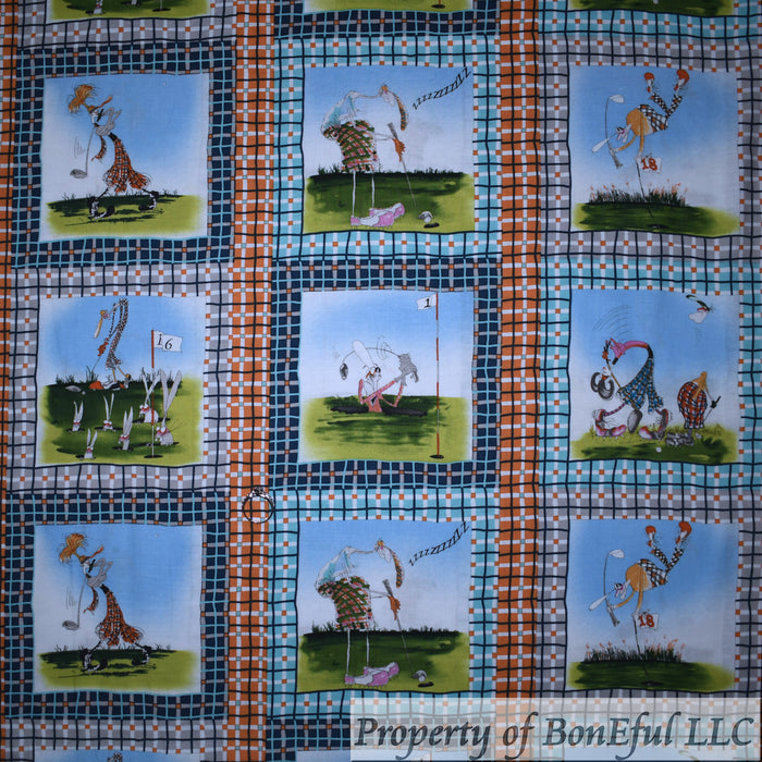 Cotton Fabric BTY Blue Golf Course Club Sport Scenic Block