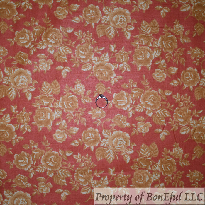 Cotton Fabric BTY Salmon Pink Rose Gold Flower Garden Toile