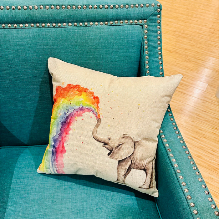 Pillow Cover 18” Rainbow Elephant Animal