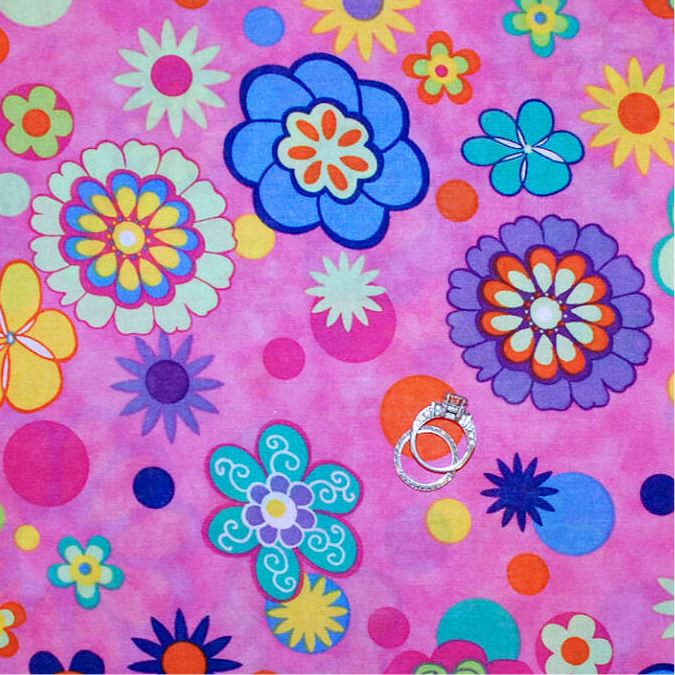 Cotton Fabric BTY Pink Flower Fun Colorful Rainbow Whimsical Girl