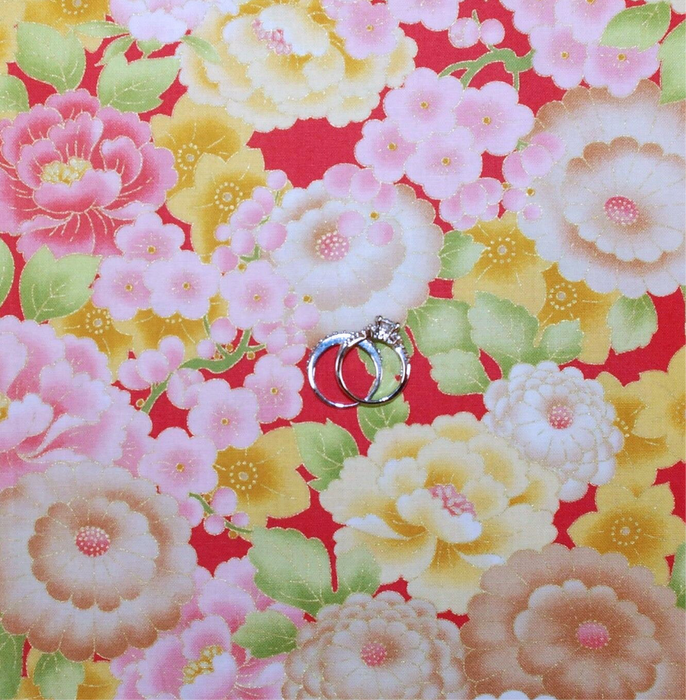 Cotton Fabric BTY Pink White Yellow Gold Metallic Green Leaf Asian Flower