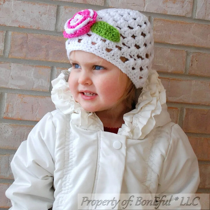Boutique Baby Girls Hat 9 18 24 Months 2 3T Years White Flower
