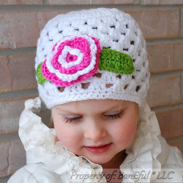Boutique Baby Girls Hat 9 18 24 Months 2 3T Years White Flower