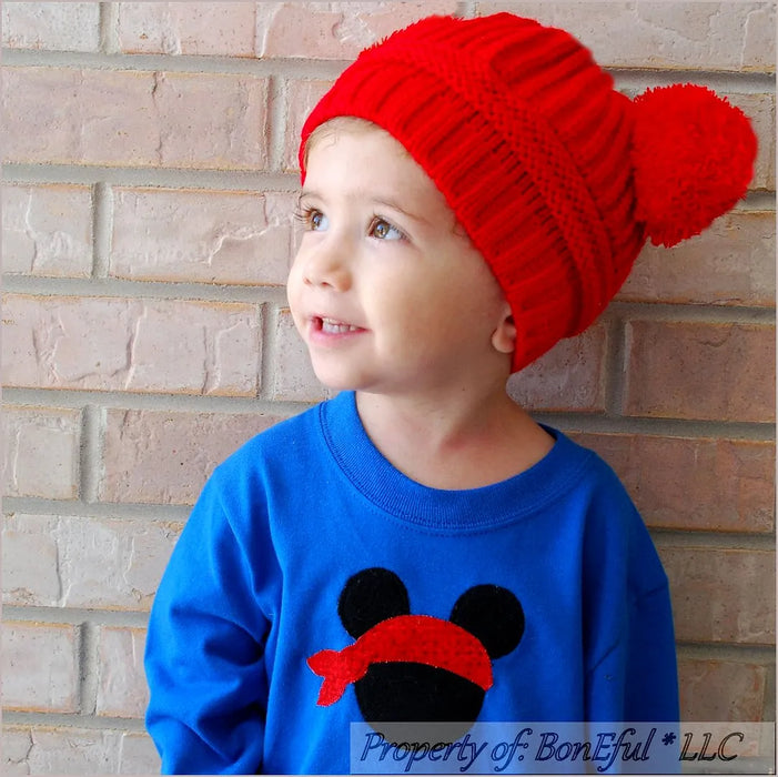 Boutique Baby Hat Unisex 9-24 Months Red Crochet Pom Poms