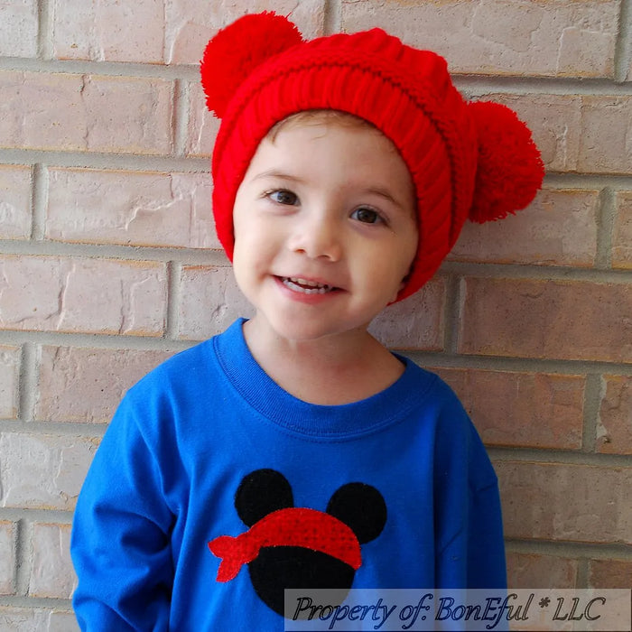 Boutique Baby Hat Unisex 9-24 Months Red Crochet Pom Poms