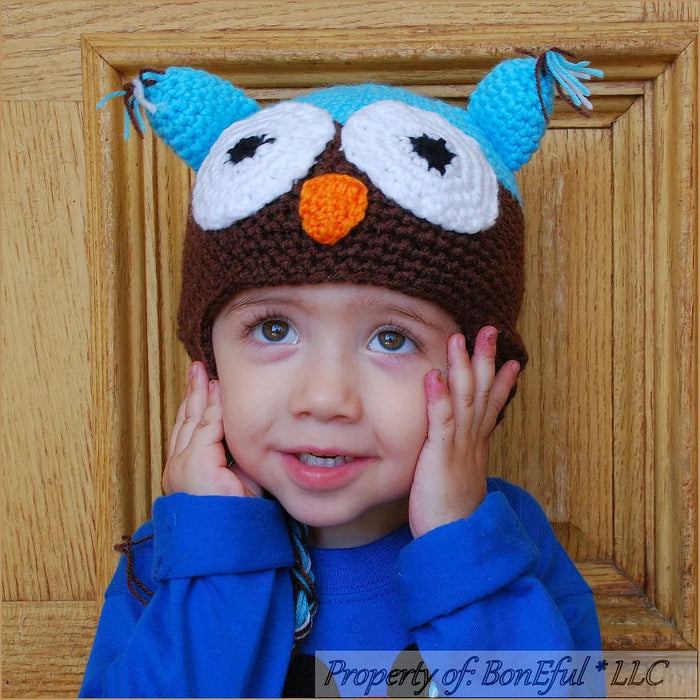 Boutique Baby Boys Hat 9 18 24 Months 2 3 3T Years Brown Crochet Owl