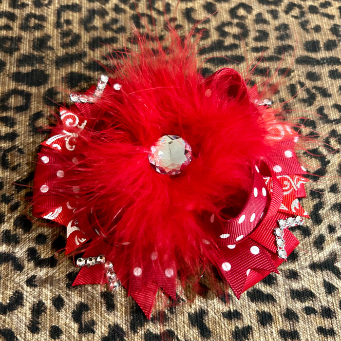 Bow 5" Girls Hair Accessory Clip Red Bling Gem Barrette Cheer