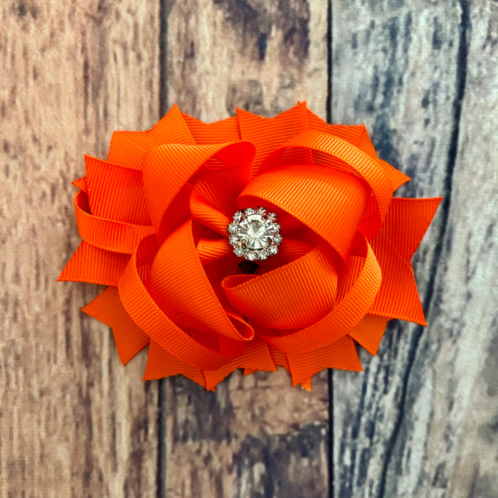 Bow 4.5" Orange Girls Hair Accessory Fall Holiday Jewel Bling