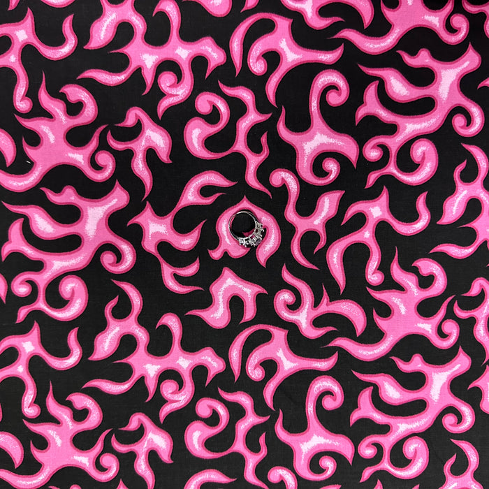 Cotton Fabric BTY Fire Flame Black Hot Pink Girl Wild Lady Car Bike