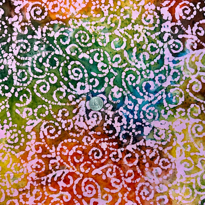 Cotton Fabric BTY Batik Rainbow Colors Tone Tonal Natural Art Scroll Swirl