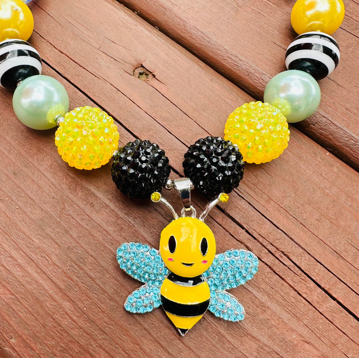 Necklace Bumble Bee B&W Yellow Chunky Beads