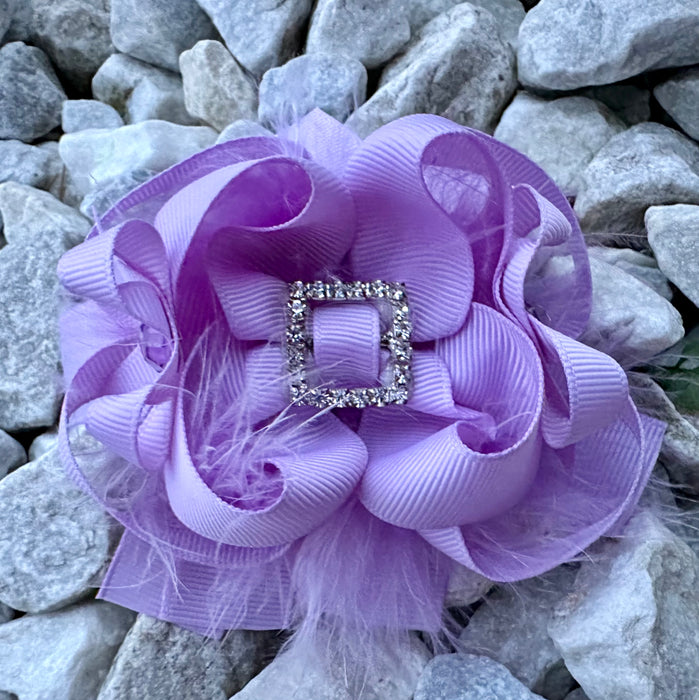 Bow 4.5" Girls Hair Accessory Purple Feather Buckle Bling