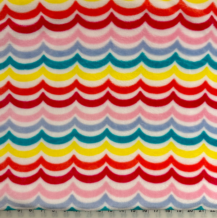 Minky Fabric BTY Rainbow Colorful Wave Stripe Soft Cuddle
