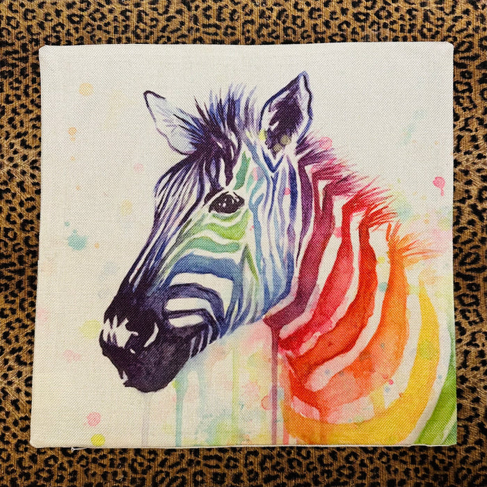 Pillow Cover 18” Decor Square Zebra Rainbow
