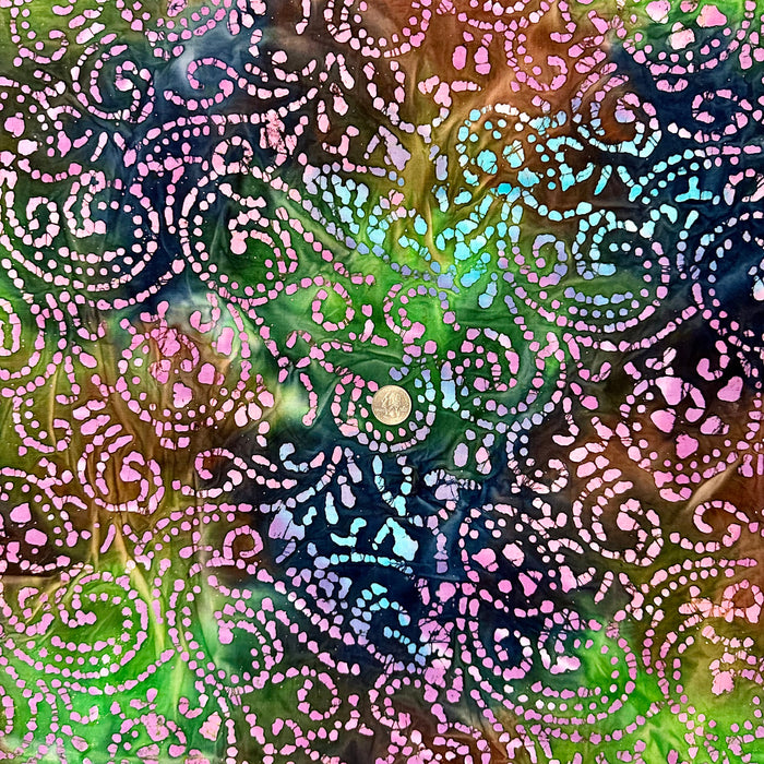 Cotton Fabric BTY Batik Rainbow Tone Tonal Natural Art Blue Green Swirl Scroll