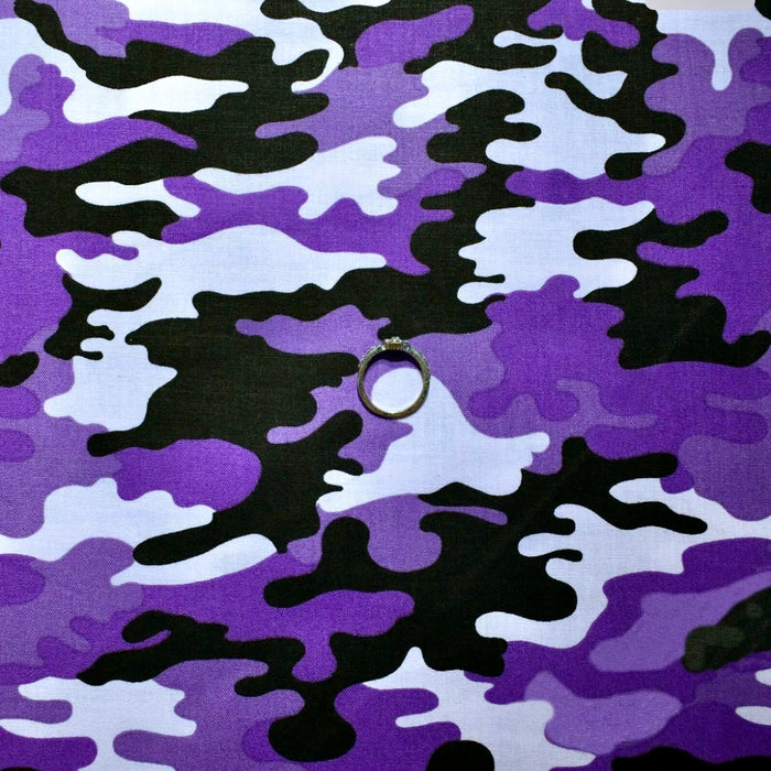 Cotton Fabric BTY Camouflage Camo Purple B&W Military Girl