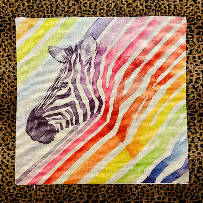 Pillow Cover 18” Decor Square Zebra Rainbow Paint Stripe
