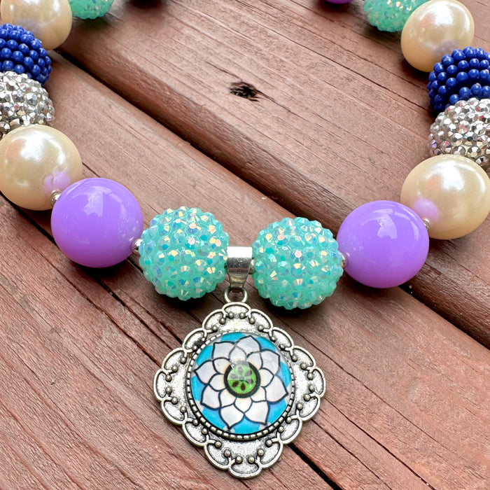 Necklace Designer Purple Blue Chunky Bead Pendant Girl