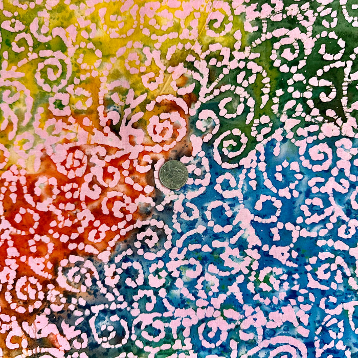 Cotton Fabric BTY Batik Rainbow Colors Tone Tonal Natural Art Scroll Swirl